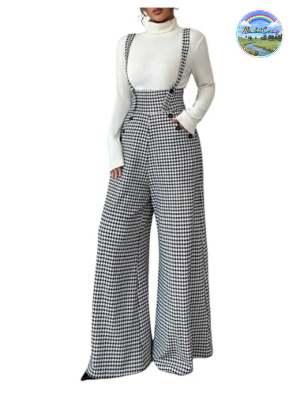 Houndstooth Wide Leg Jumpsuit Adjustable Straps Backless Loose Fit